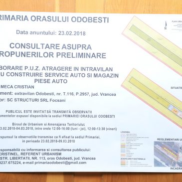 Consultare asupra PUZ – Atragere in intravilan pentru construire Service Auto si Magazin Piese Auto